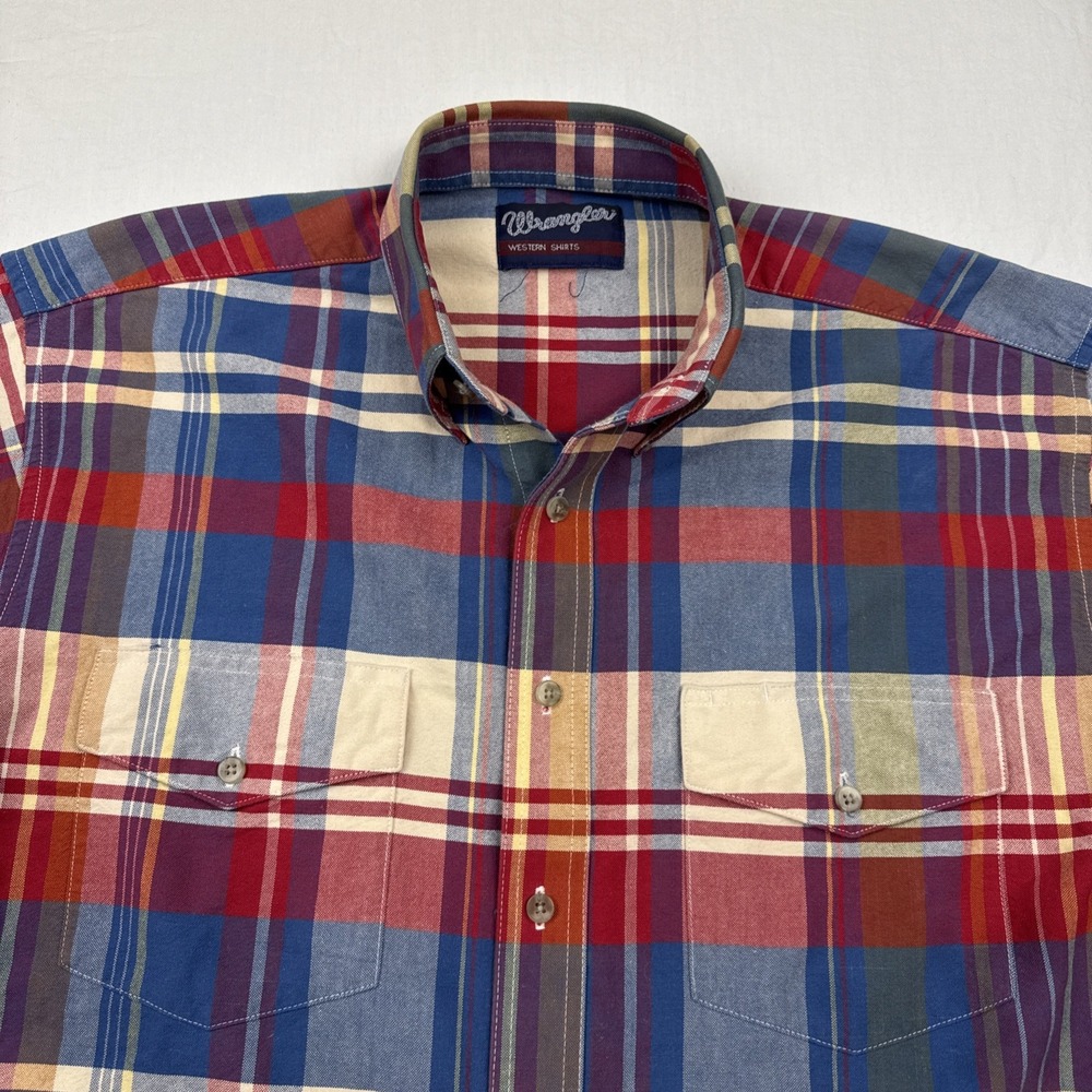 Wrangler PLAID SHIRT Mens XL S/S Button Up WESTERN Outdoors